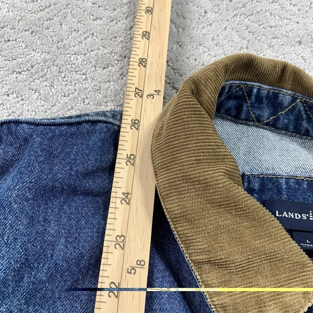 Lands' End Denim Trucker Jacket Men's Large Corduroy Collar Blue Cotton Ranch